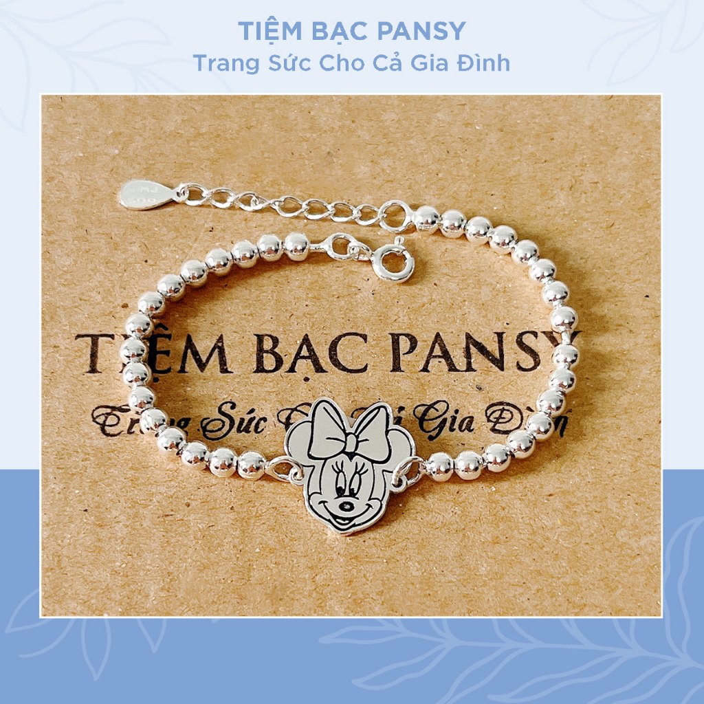Lắc trẻ em bằng bạc ta hình chuột Minnie dễ thương - Vòng bạc cho bé khắc tên theo yêu cầu