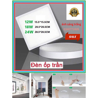 Đèn ốp trần decor vuông tròn cao cấp 12w 18w 24w ánh sáng trắng, đèn trần
