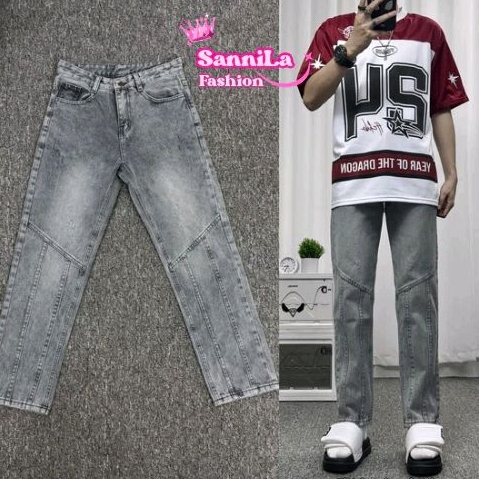 Quần Jean Nam Màu Xám _ Jean Coton Mềm Mịn Không Phai Màu_ Fom Suông Ống Đứng_Được Hỗ Trợ Đổi Trả _ M05