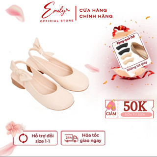 Giày Búp Bê Nữ Giày Tiểu Thư Mũi Tròn Dáng Slingback 3P Hở Gót Quai Sau Thắt Nơ Thỏ Xinh Xắn - EB41M