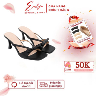 Guốc Cao Gót Emily Dép Xỏ Ngón Dây Mảnh Gót Nhọn 7 Phân Phối Nơ Phong Cách Trẻ Trung Thanh Lịch - EE1M