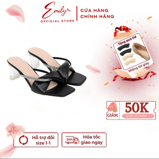 Guốc cao gót emily dép quai ngang gót trụ meca 7 phân phối đá phong cách trẻ trung sang chảnh - ee2m