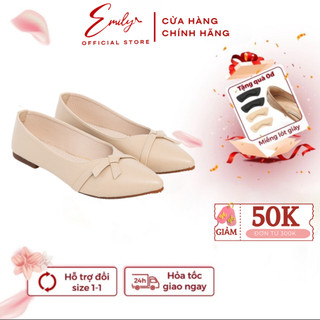 Giày bệt Emily Giày Búp Bê Đế Bằng Mũi Nhọn Da Lì Đính Nơ Dáng Basic Thanh Lịch Da Mềm Êm Chân Form Nhỏ - EB7M