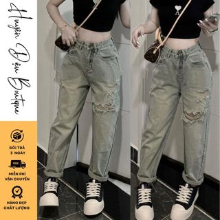 Quần jean baggy nữ rách đùi màu mới Hottrend 2024 ,quần bò chất jean mềm mịn ôm eo ,cạp cao hack dáng HD3408