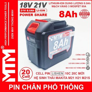 Pin chân phổ thông makita 18v 21v 8ah 20cell mạch 80a led báo pin chống sốc – cell lishen
