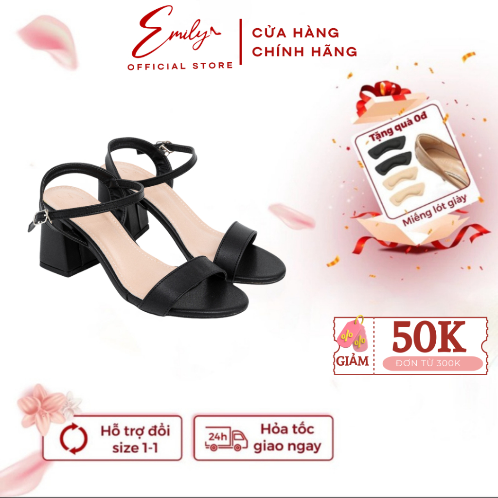 Giày Sandal Cao Gót Nữ Emily Đế Vuông Quai Ngang Kiểu Dáng đơn giản - EE6M