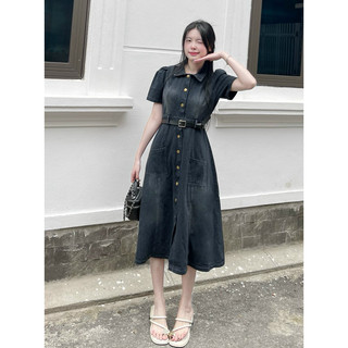 VÁY JEAN SƠ MI XOÈ NHẸ KÈM ĐAI