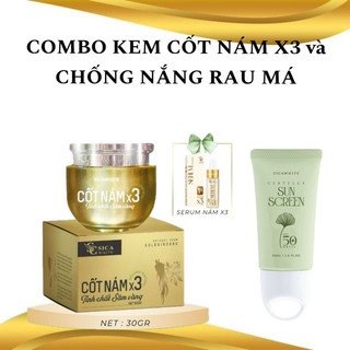 Combo kem cốt nám x3 30gr kèm serum 5ml, kem chống nắng rau má sica 50ml