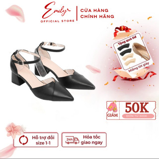 Giày cao gót EMILY nữ bít mũi bít gót da lì gót trụ vuông 5p vạt chéo siêu xinh-EGV51M