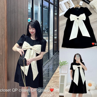 Bigsize Đầm babydoll trơn phối nơ to màu kem 55-95kg
