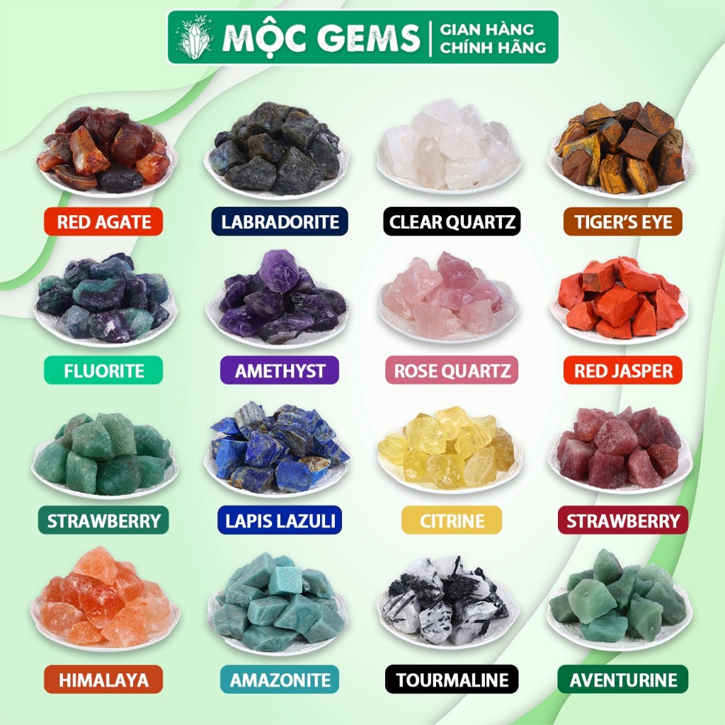 20 Loại Đá Thô Mộc Gems (Raw Stone) Dùng Trang Trí Nhà Cửa, Hỗ Trợ Reiki, Thiền Định