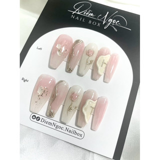 191 Nailbox thiết kế loang hồng tráng gương vàng xinh xắn