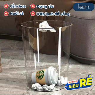 Thùng rác trong suốt decor sang trọng, Xô trong suốt đa năng cắm hoa, đựng đồ, Thùng ướp lạnh đồ uống nhựa PET bền bỉ