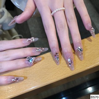  D570 - Móng Tay Giả Đính Đá bộ 30 móng giả form nhọn dài mẫu đi chơi tết đi tiệc cưới 2026 