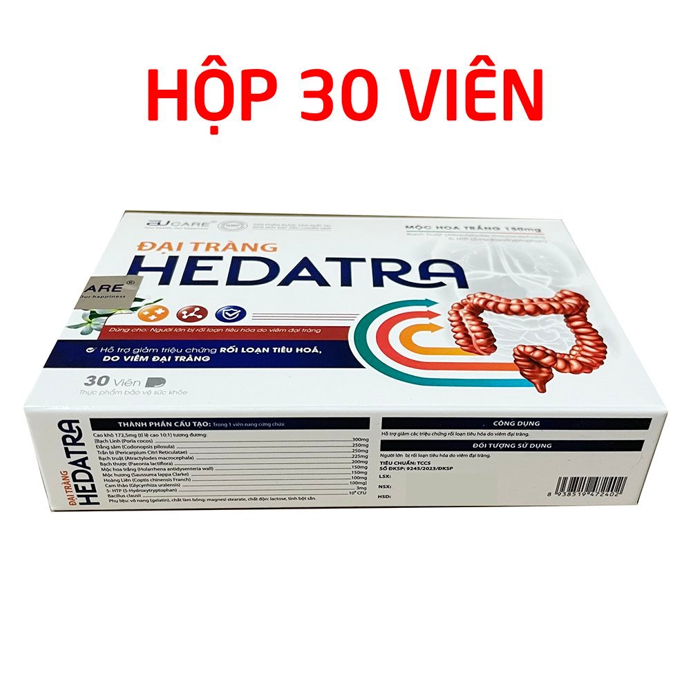 Viên Đại Tràng Hedatra EUCARE giảm viêm đại tràng, rối loạn tiêu hóa, đi ngoài nhiều lần - 30 viên