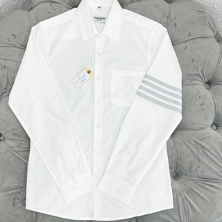 Áo Sơ Mi Nam Nữ Browne - Sơ Mi Cộc Phối Xám Thêu 4 kẻ sọc tay logo chữ bụng Áo Somi Thom Màu Ghi 4 vạch tay