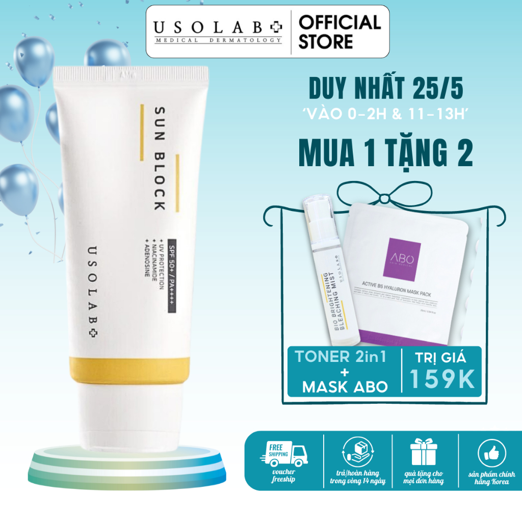 Kem chống nắng cho mọi loại da Usolab Sun Block Cream 50ml - Bảo vệ da khỏi tia cực tím gấp 3 lần với SPF50+/PA++++