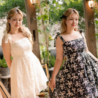 Váy đầm bigsize hai dây ren nơ - 24v15 bow dress - izybynhi