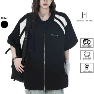 Áo Sơ Mi Nam Nữ JAMINE HOUSE Tay Ngắn Vải Lụa Mango Dây Kéo 2 nút BẤM Unisex