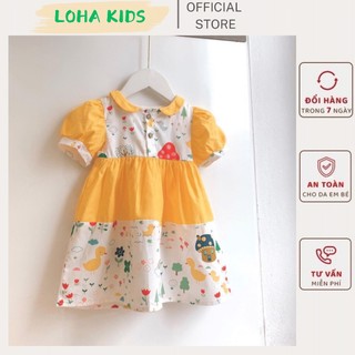 Váy babydoll phối cổ sen họa tiết vịt vàng siêu xinh cho bé gái,váy thiết kế loha kids (2050)