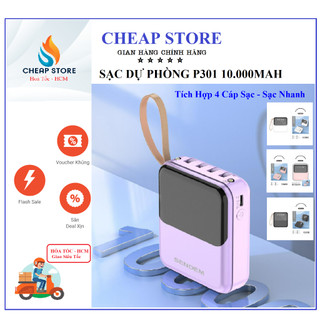  Sạc Dự Phòng Sendem P301 Chính Hãng  10000mAh Tích Hợp 4 Dây Sạc Nhỏ Gọn Thời Trang Màu Sắc 