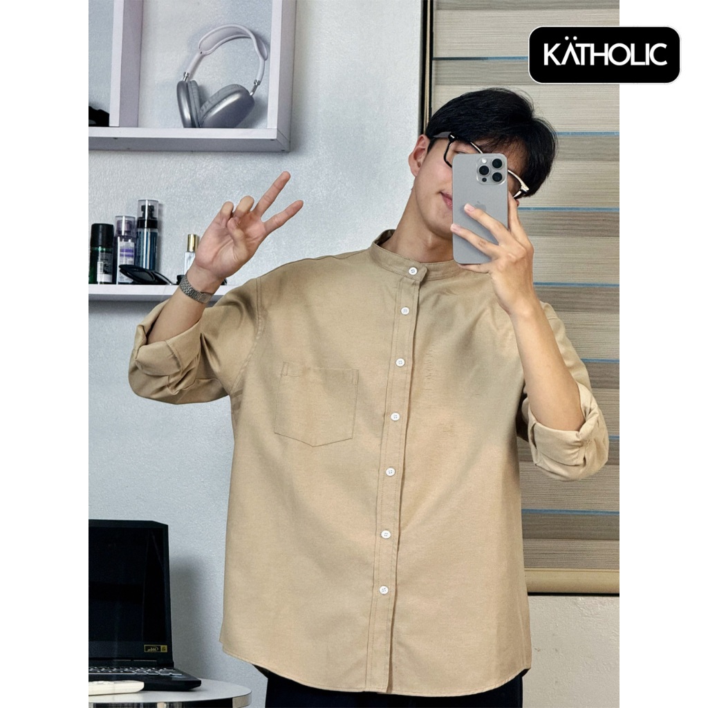 Áo Sơ Mi Trơn Tay Dài Nam Nữ Hàn Quốc Cổ Tàu Local Brand KATHOLIC Chất Liệu Oxford Form Rộng 4 Màu KAT022 | BigBuy360 - bigbuy360.vn