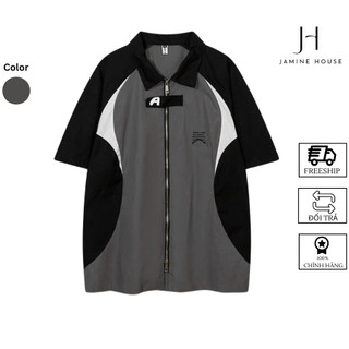Áo Sơ Mi Nam Nữ JAMINE HOUSE Tay Ngắn Vải Lụa Mango Dây Kéo Dán CHỮ A Unisex