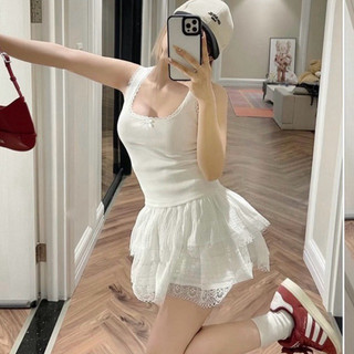  Set áo 2S viền ren đính nơ ngực ôm body  chân váy ren ngắn xoè tầng sang chảnh (có tách set) S91