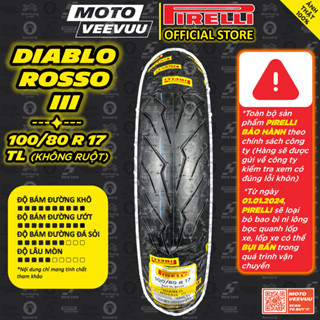 [MTVV] Vỏ lốp xe máy PIRELLI 100/80 R 17 TL Diablo Rosso 3 100/80-17<END>
