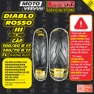 Cặp vỏ lốp xe máy pirelli 100/80-17 & 140/70-17 tl diablo rosso 3 yamaha r3 tfx cb150r