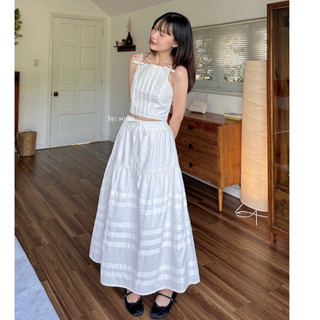 𝐒𝐎𝐌𝐒 | Chân váy trắng xếp ly lưng thun phong cách Hàn Quốc - 𝐆𝐢𝐧𝐚 𝐒𝐤𝐢𝐫𝐭