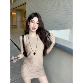 Váy sát nách body Đầm dệt kim ba lỗ nữ kiểu cổ tròn len mongtoghi hàng đẹp Quảng Châu cao cấp  Đầm Không Tay Màu Trơn