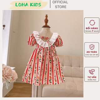 Váy babydoll phối cổ xếp ly siêu xinh cho bé gái,hàng thiết kế loha kids,size 8-26kg(2302)