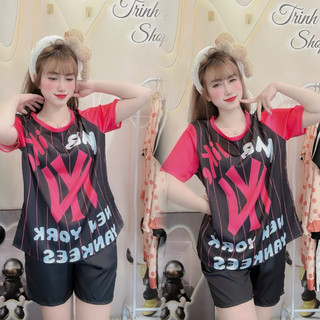 (ảnh thật + video) bộ mặc nhà lụa latin đùi cộc cổ tròn dễ thương (42-60kg)
