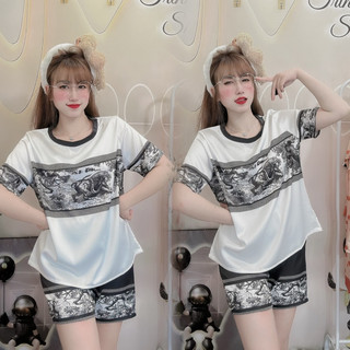 (ảnh thật + video) bộ mặc nhà lụa latin đùi cộc cổ tròn dễ thương (42-60kg)