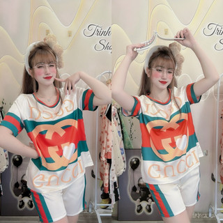 (ảnh thật + video) bộ mặc nhà lụa latin đùi cộc cổ tròn dễ thương (42-60kg)