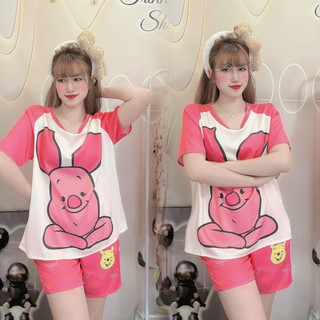 (ảnh thật + video) bộ mặc nhà lụa latin đùi cộc cổ tròn dễ thương (42-60kg)