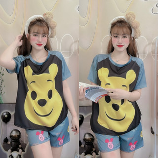 (ảnh thật + video) bộ mặc nhà lụa latin đùi cộc cổ tròn dễ thương (42-60kg)