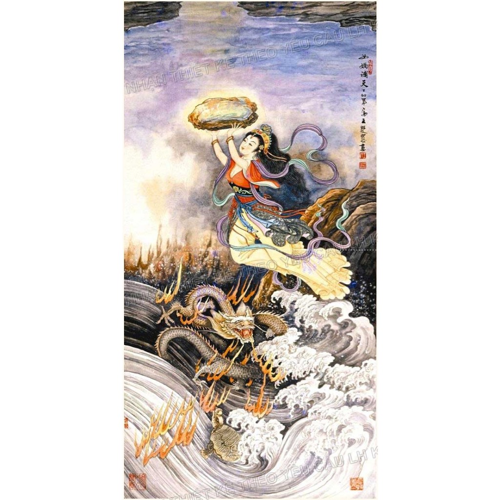 Tranh gắn đá 5D đính kín Nữ Oa Vá Trời