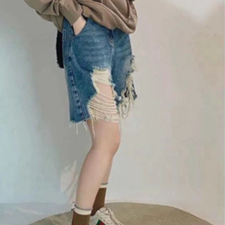 Quần Short Ngố Jeans Nữ Phom Ống Rộng Dáng Lửng Giữa Đùi Lưng Cao Thời Trang Bigsize 55-90kg 0093 0094 MoLi Jean Pants