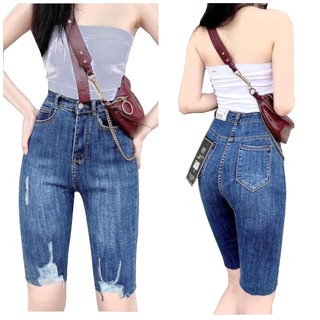 Quần bò ngố / lửng BIGSIZE lưng siêu cao, co dãn mạnh rách xước kiểu đẹp thời trang 90kg 3851