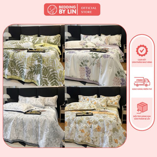 Bộ chăn ga gối lụa thái 4 món chăn trần bông đủ kích thước hoạ tiết mới nhất set ga lụa thái cao cấp chăn trần bông