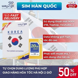 Sim HÀN QUỐC du lịch 5 7 15 ngày tốc độ cao không chặn mạng xã hội, internet không giới hạn data 4G chính hãng WAY2GO