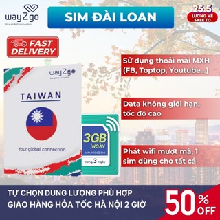 Sim ĐÀI LOAN du lịch 5 7 10 ngày tốc độ cao không chặn mạng xã hội, internet không giới hạn data 4G chính hãng WAY2GO