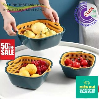 Bộ thau 6 món kèm rổ 2 lớp vuông đủ 3 size rửa tiện lợi