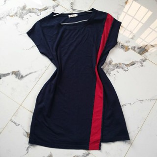 Đầm si T17 chất thun dày đẹp màu xanh than phối đỏ, có túi sườn 2 bên, Size XXL (N110cm E100cm D80cm) mới 99%