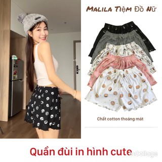 Quần đùi nữ cotton, Quần Short thun xòe nhiều hoạ tiết cạp chun thoáng mát