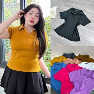 Áo Thun Cổ Bẻ Bigsize nữ dáng ôm cổ polo Có Size Chuẩn Phom dáng dài style cá tính cho nàng chuppy  ACB
