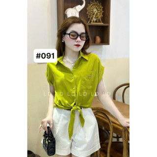 Áo sơ mi buộc vạt cộc tay kèm tag cài áo _ Áo sơ mi chất đẹp loại 1