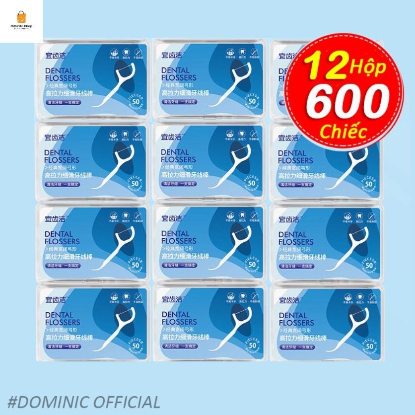 Combo 12 Hộp 600 Chiếc Tăm Chỉ Nha Khoa Xỉa Răng, Vệ Sinh Sạch Sẽ Kẽ Răng Chân Nướu Chăm Sóc Răng Miệng